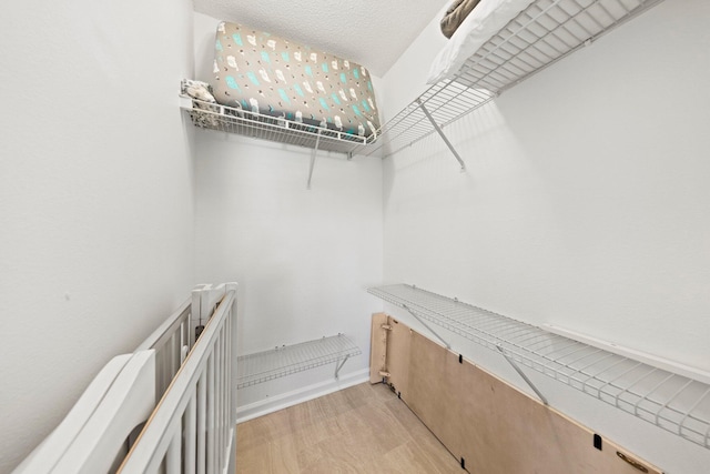 walk in closet with light wood-type flooring