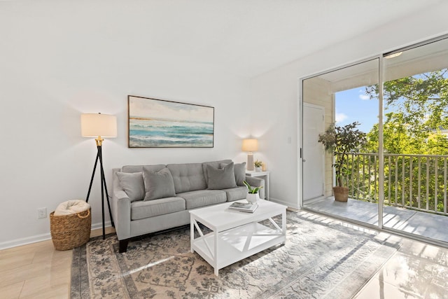 living room with light wood-type flooring