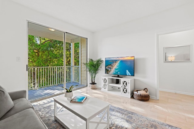 living room featuring light tile floors