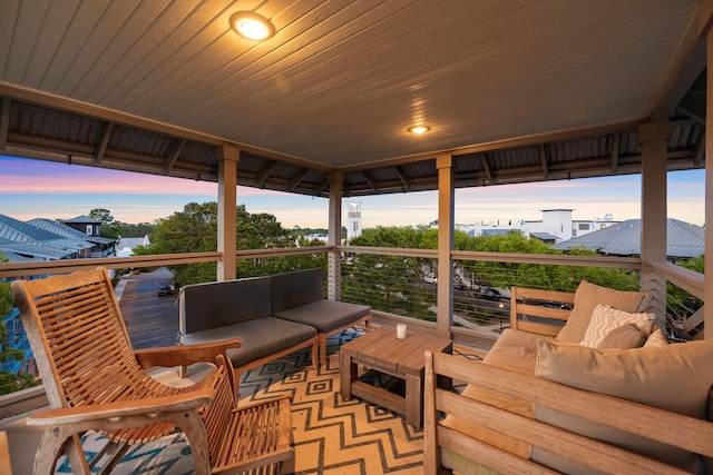 patio terrace at dusk with outdoor lounge area