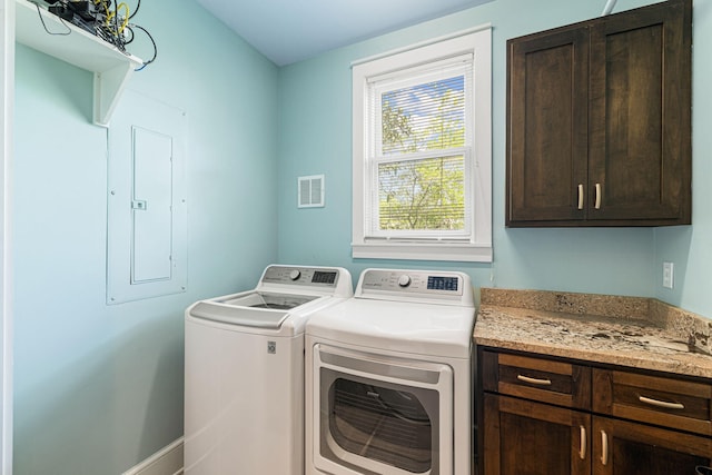 laundry area with cabinets and washer and clothes dryer