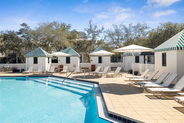 view of pool featuring a patio