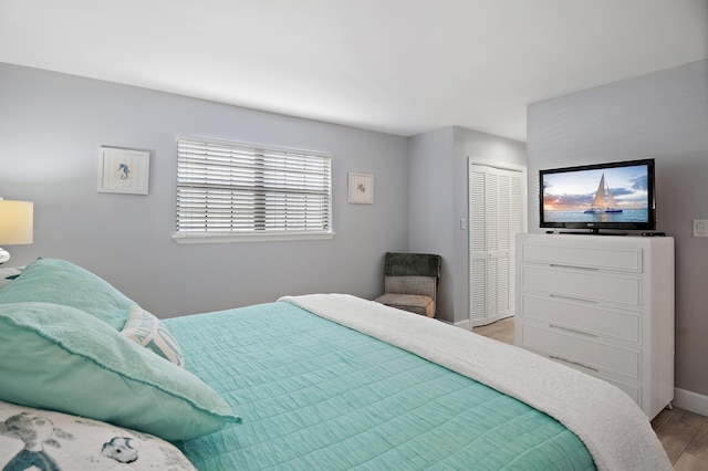 bedroom featuring a closet and hardwood / wood-style flooring