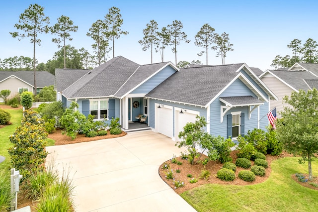 view of front of house with a front yard and a garage