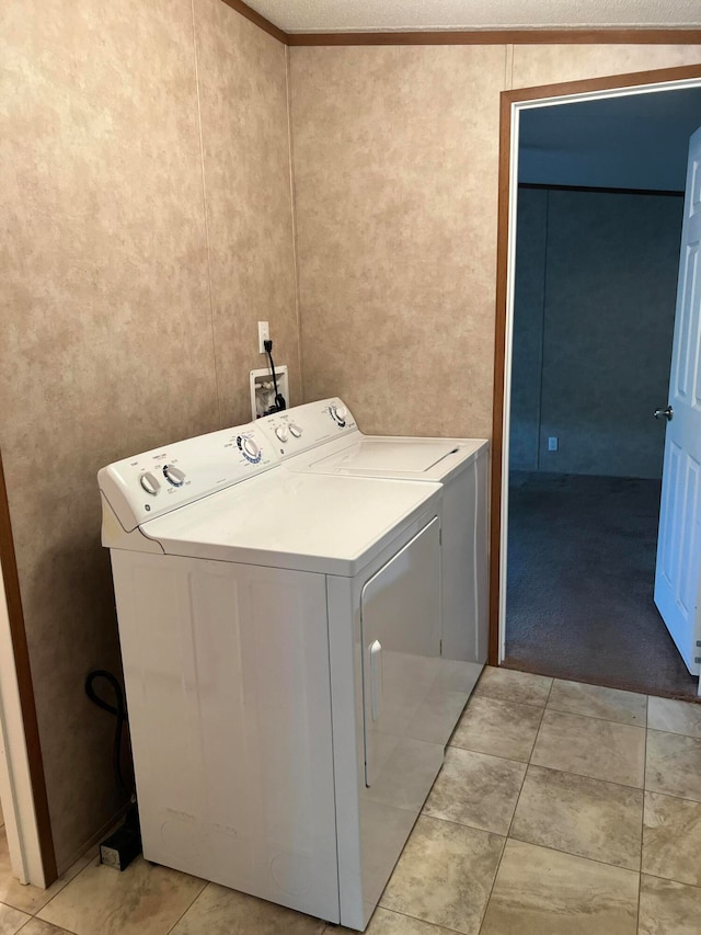 laundry area featuring light carpet, washer hookup, and washer and clothes dryer