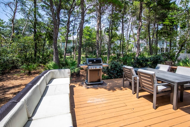 wooden terrace with grilling area