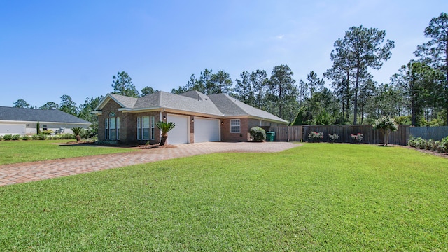 view of front facade with a front yard and a garage