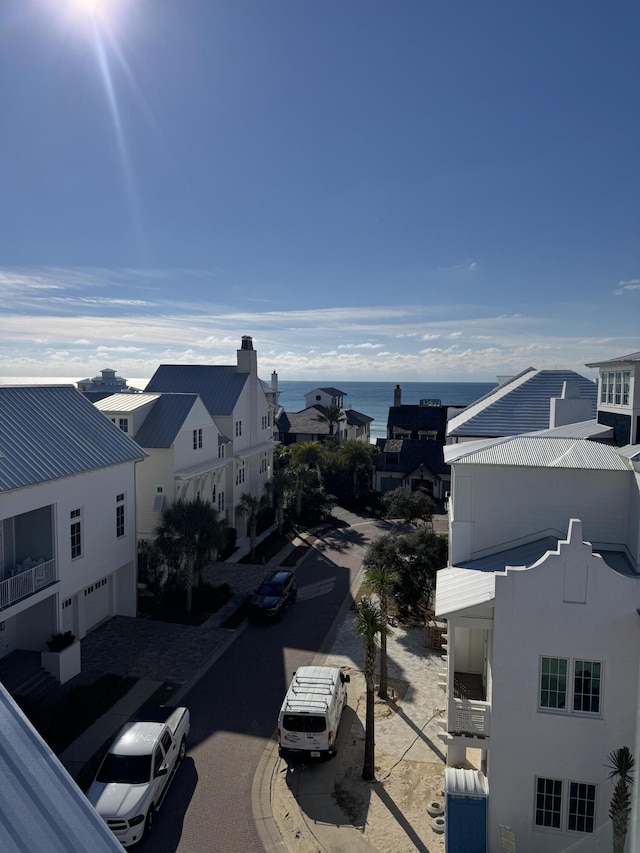 view of street featuring a water view