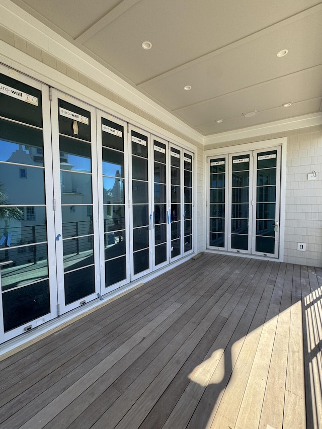 wooden terrace featuring french doors