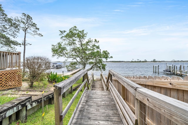 view of dock with a water view