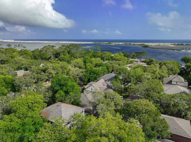 aerial view with a water view