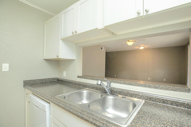 401 Marshall Ct NW Unit 2, Fort Walton Beach, FL 32548 - kitchen with dishwasher, a sink, white cabinets, and dark countertops