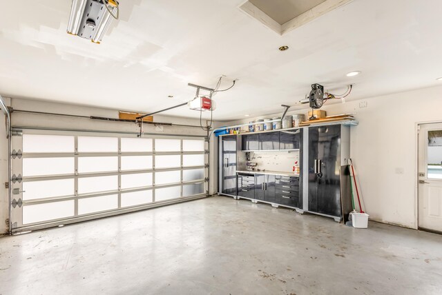 garage with a garage door opener