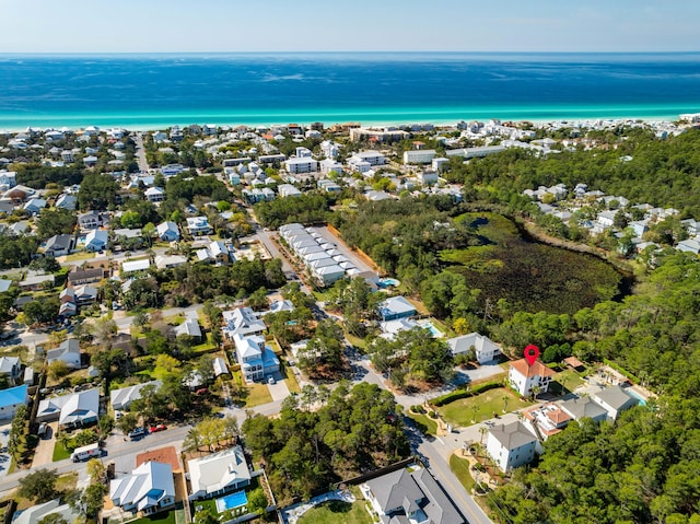 drone / aerial view featuring a water view