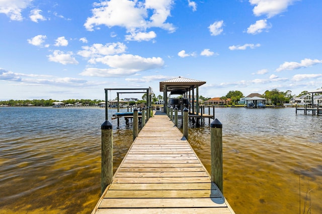 dock area with a water view