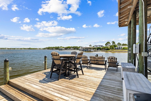 dock area with a water view