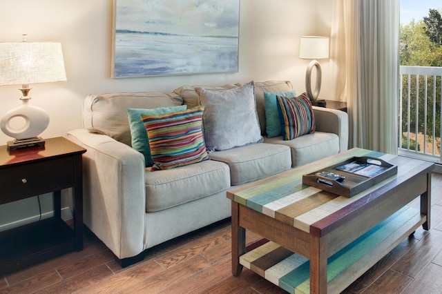 living room featuring dark hardwood / wood-style floors