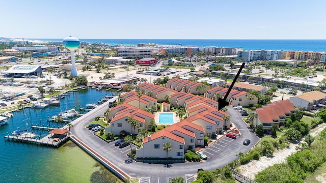 bird's eye view featuring a water view