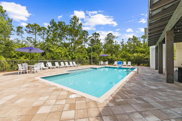 view of swimming pool with a patio area