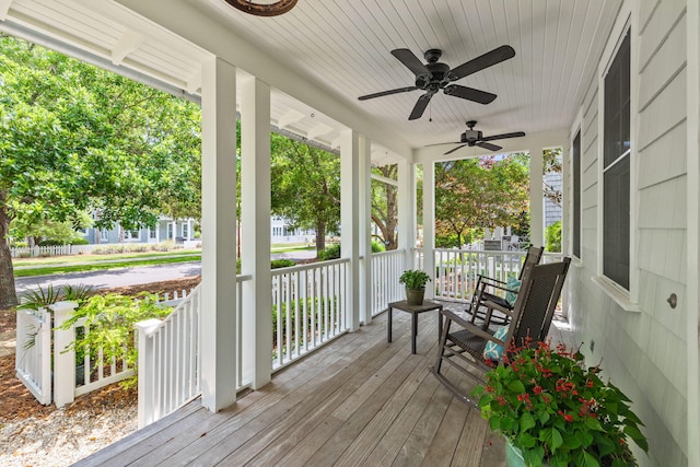 wooden terrace with ceiling fan