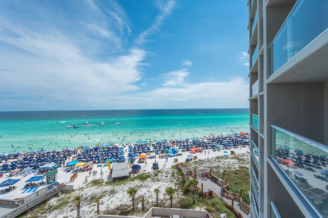 property view of water with a beach view