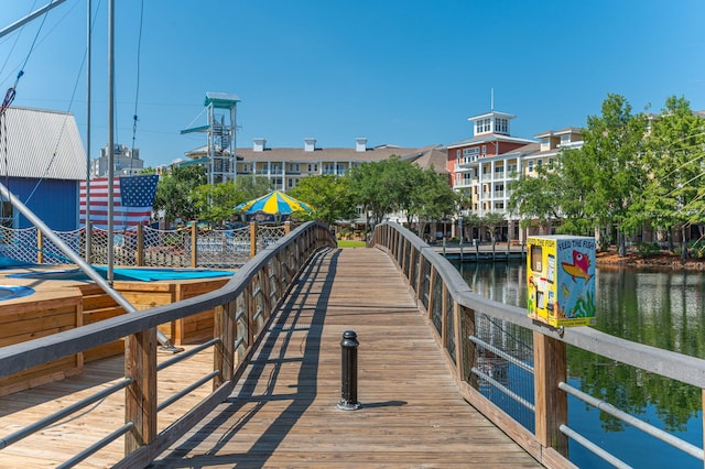 view of dock with a water view