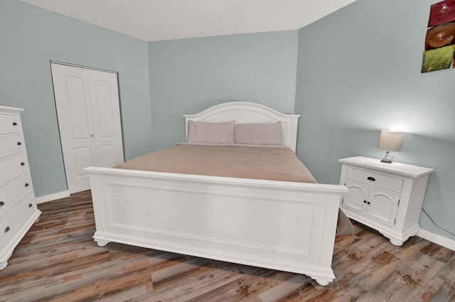 bedroom featuring a closet and dark hardwood / wood-style flooring