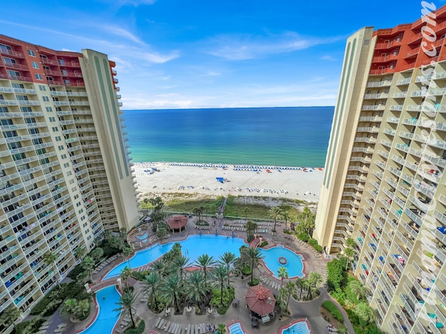 view of water feature featuring a view of the beach