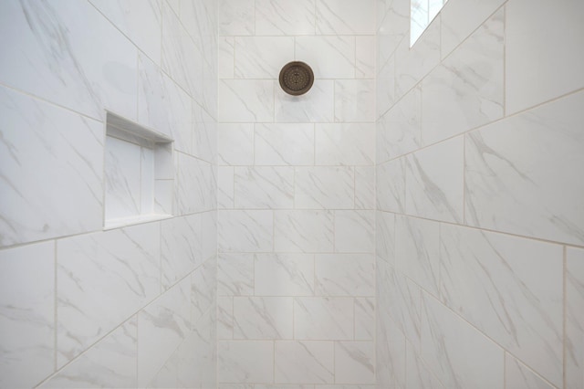 interior details featuring a tile shower