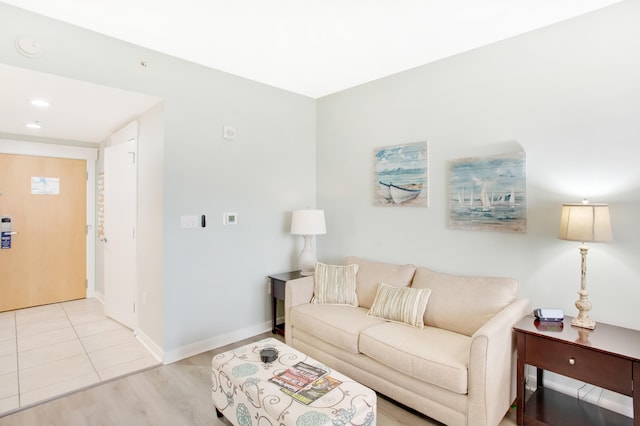 living room featuring light wood-type flooring