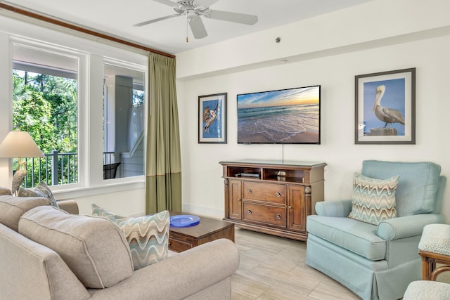 living room with ceiling fan