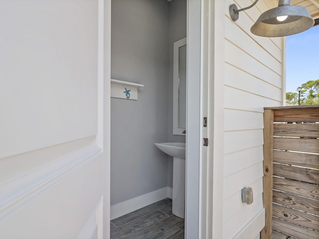 bathroom featuring hardwood / wood-style flooring