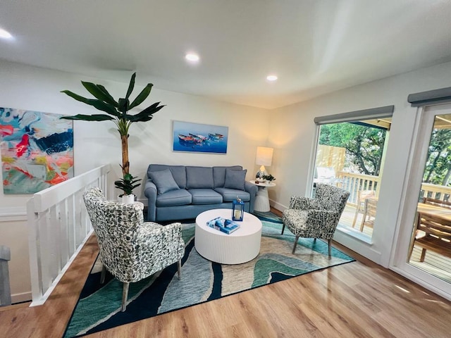 living room with plenty of natural light and light wood-type flooring