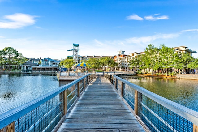 view of dock featuring a water view