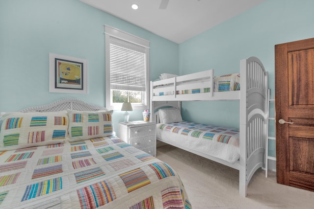 bedroom featuring carpet and ceiling fan