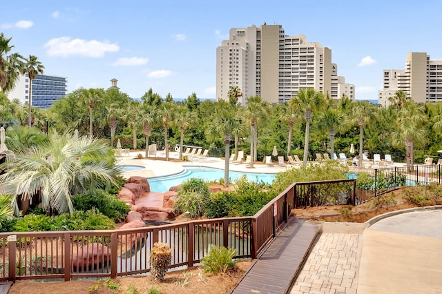 view of pool featuring a patio