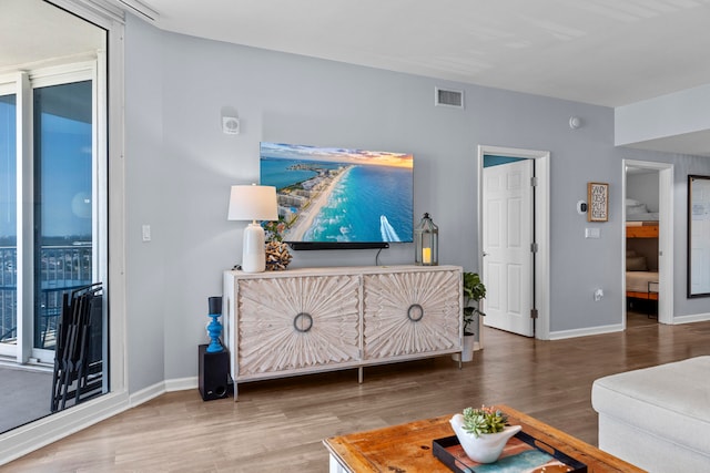 living room with hardwood / wood-style flooring