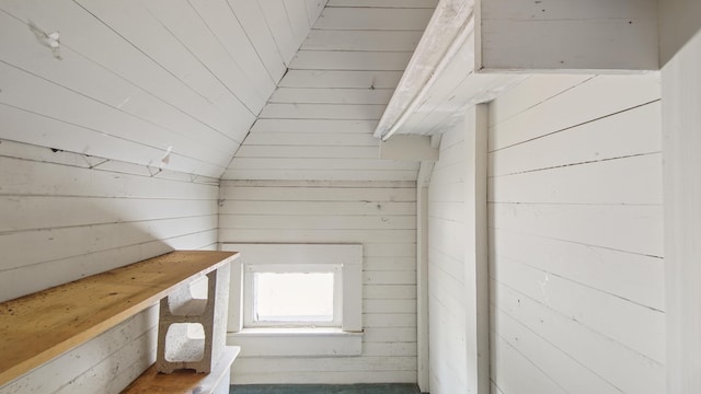 interior space featuring wooden walls