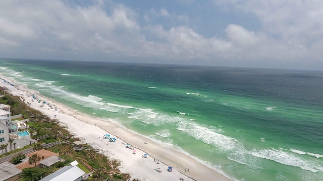 bird's eye view with a view of the beach and a water view