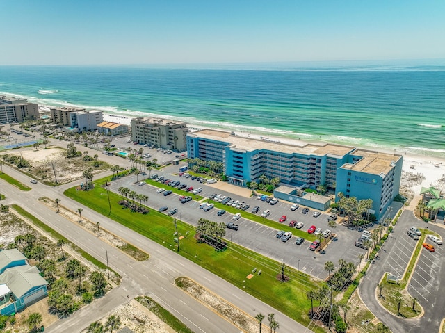 aerial view featuring a water view and a view of the beach