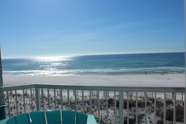 property view of water featuring a beach view