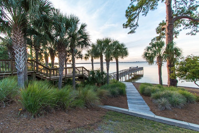 dock area with a water view