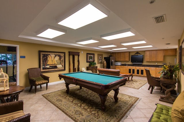 recreation room with light tile floors and pool table