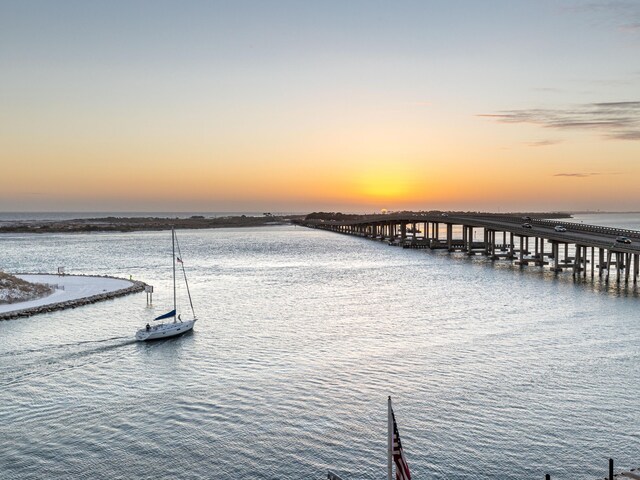 dock area with a water view