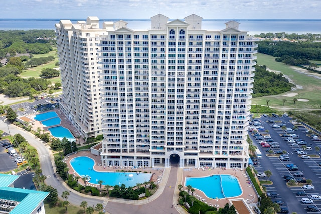 aerial view featuring a water view