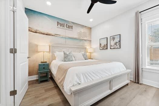 bedroom featuring wood-type flooring and ceiling fan