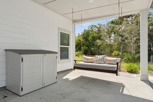 view of terrace with an outdoor living space