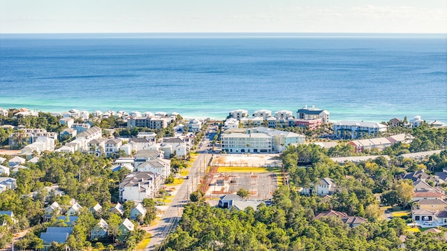 drone / aerial view with a water view and a residential view