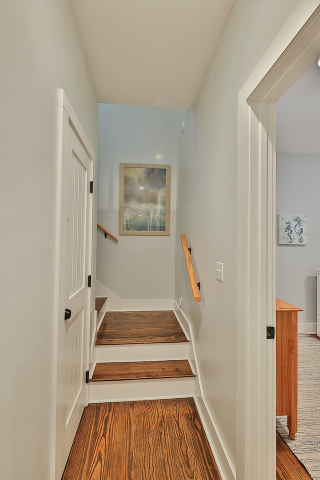 stairway featuring dark hardwood / wood-style floors