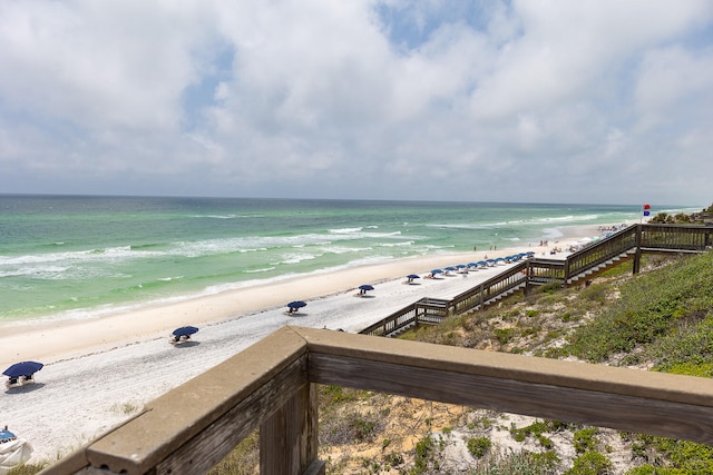 view of water feature featuring a beach view